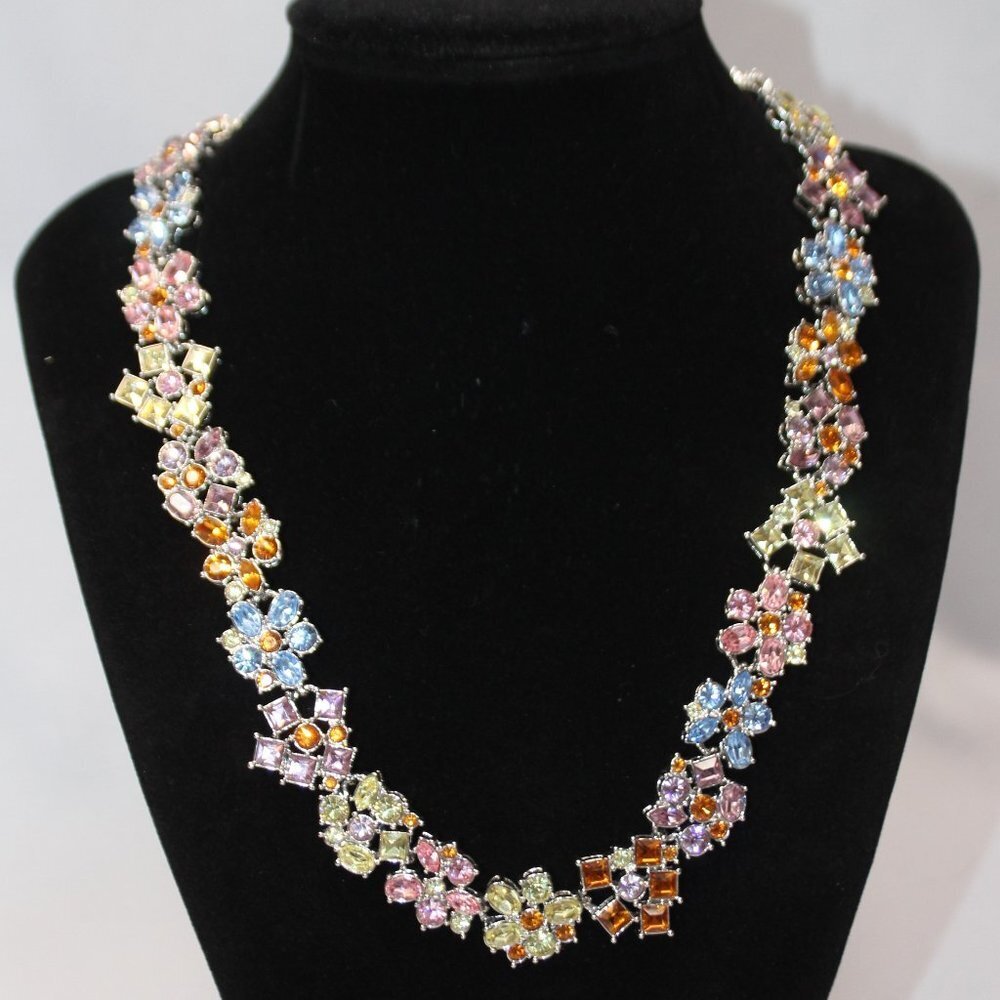 Nolan Miller Multi-Color Floral Crystal and Silver Necklace